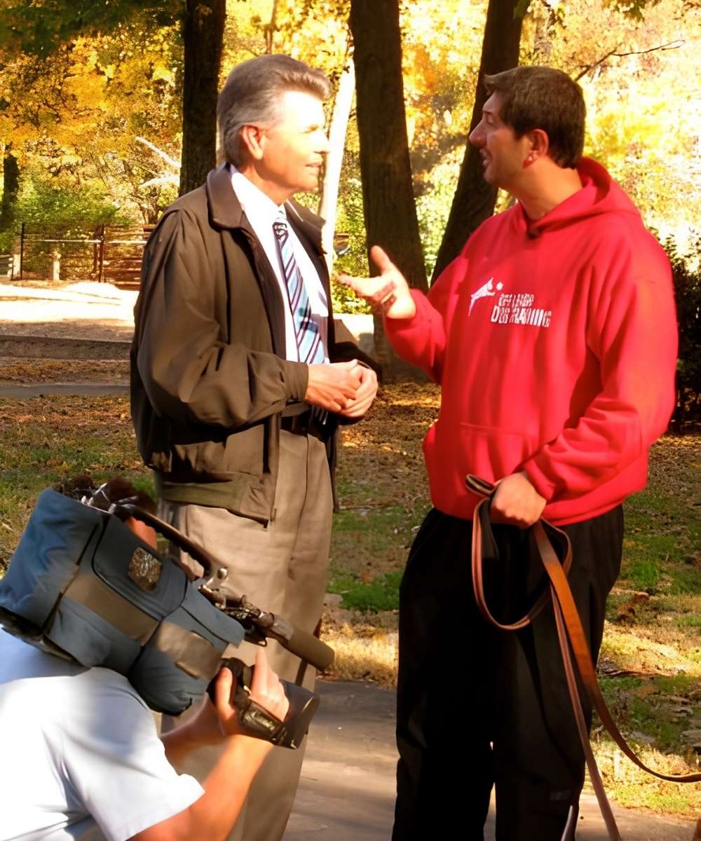 Photo of Turk Akbay being interviewed for Carolina’s Dog Master television show about dog training in Charlotte, NC